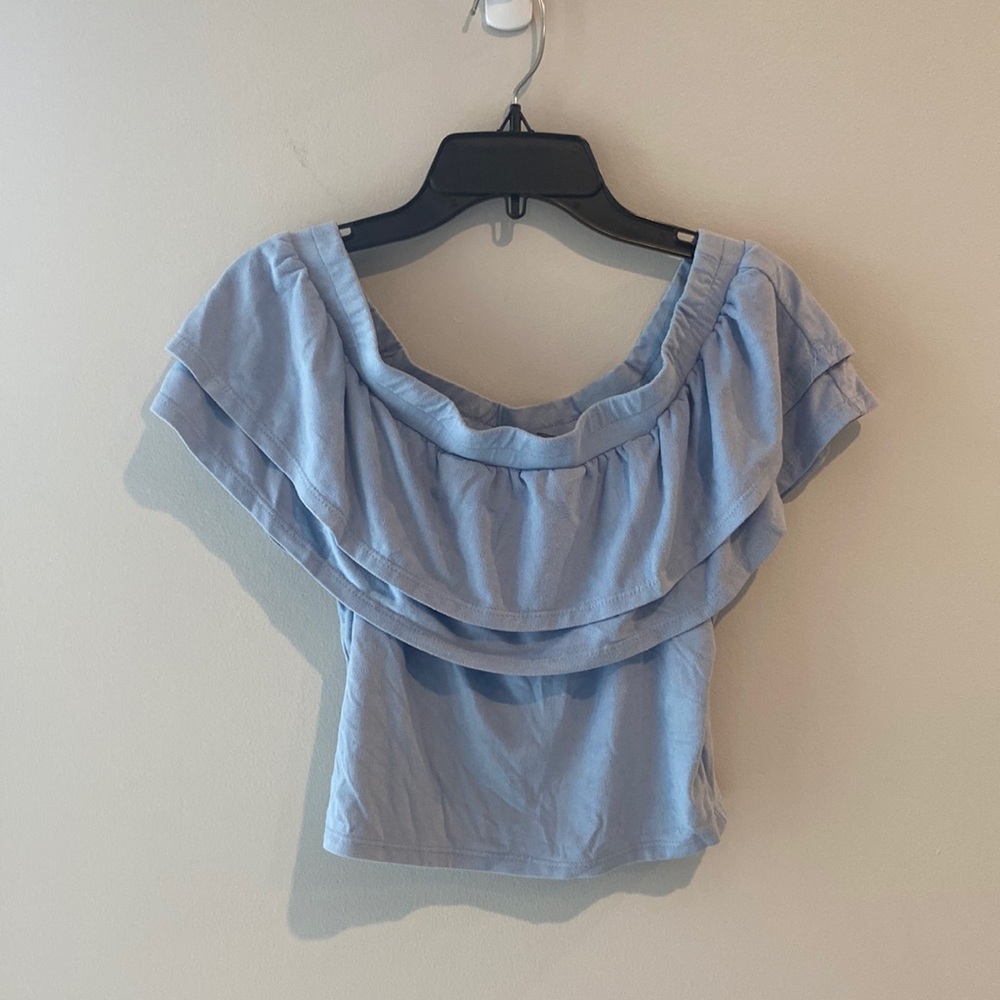 Lord and Taylor Blue Soft Off The Shoulder Blouse